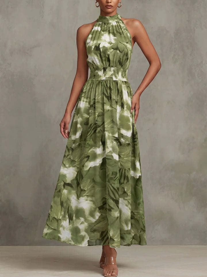 Pauline - Off-Shoulder Halter Slim Printed Dress
