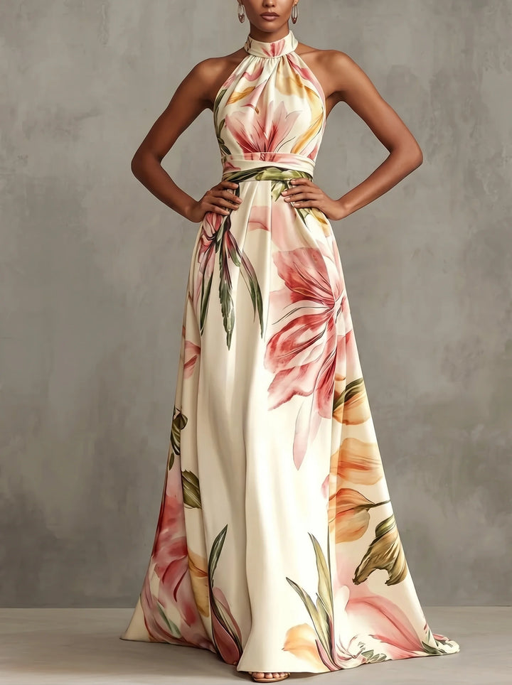 Carolyn - Bohemian Floral Halter Vacation Dress