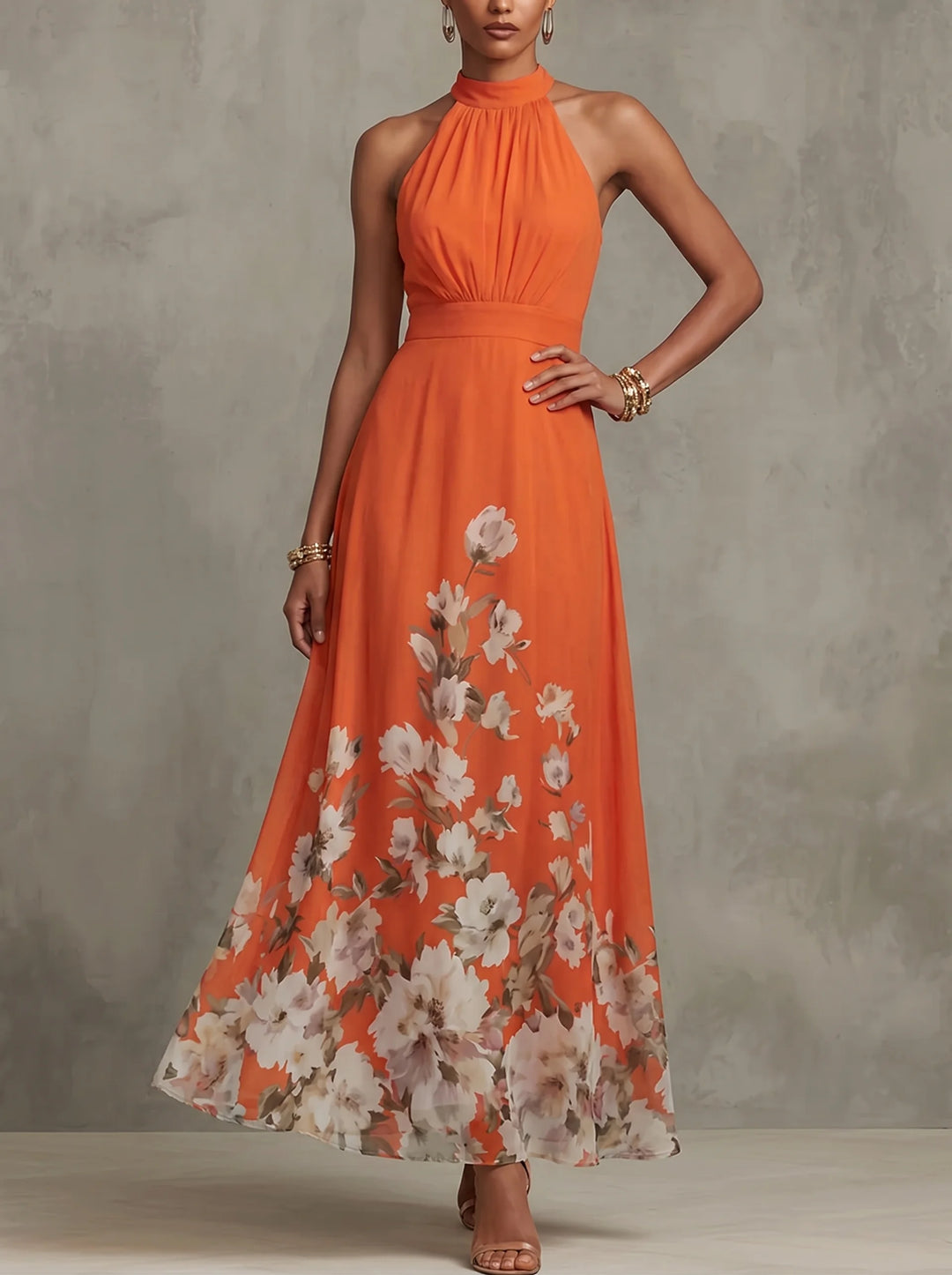 Maureen - Vintage Off-Shoulder Floral Halter Dress