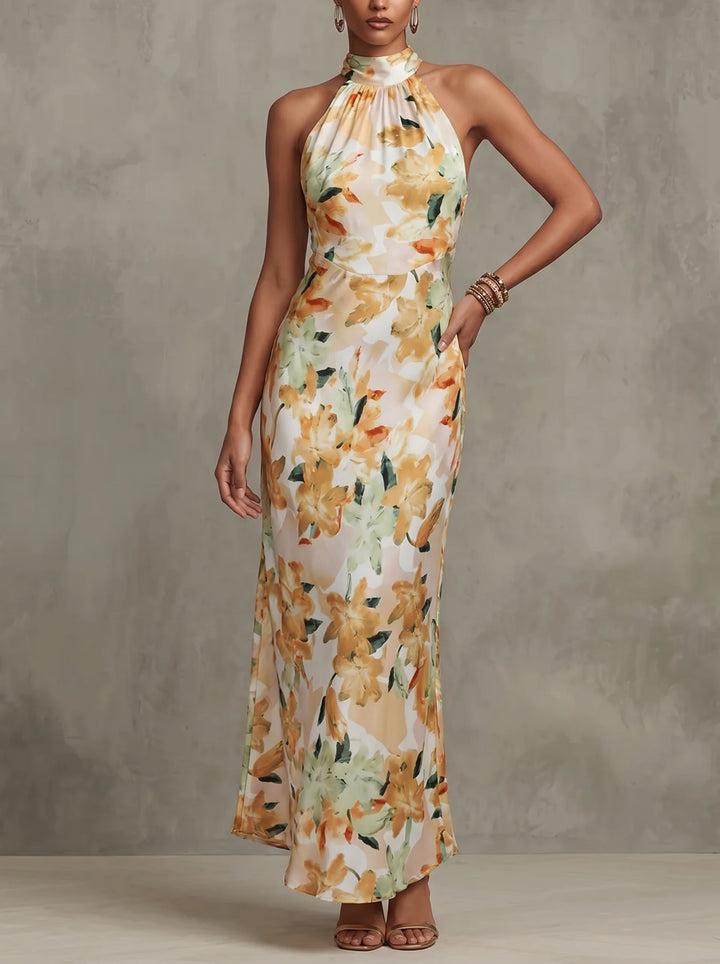 Danielle - Floral Halter Backless Long Dress
