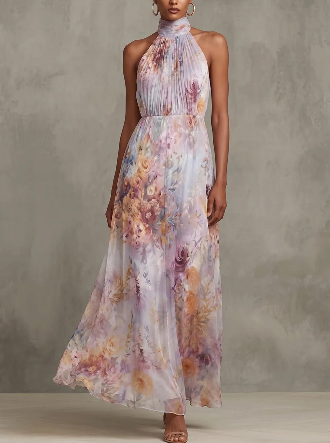 Christine - Flowy Chiffon Halter Evening Dress