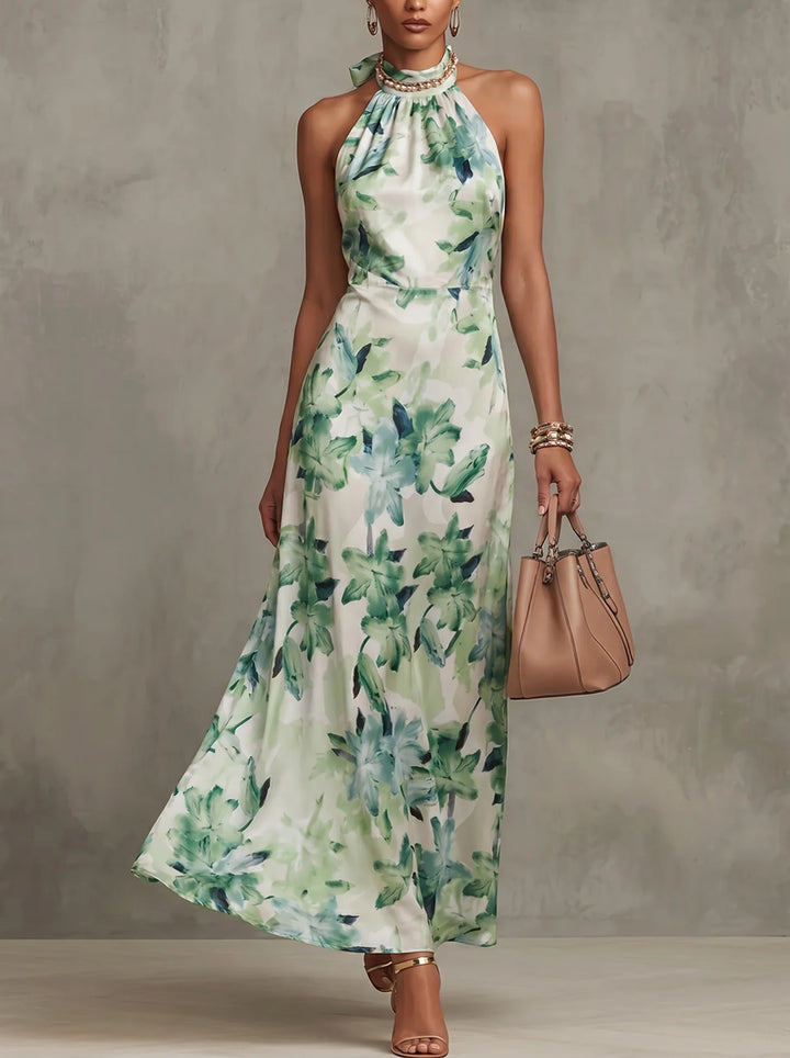Brigitte - Backless Floral Halter Bodycon Dress