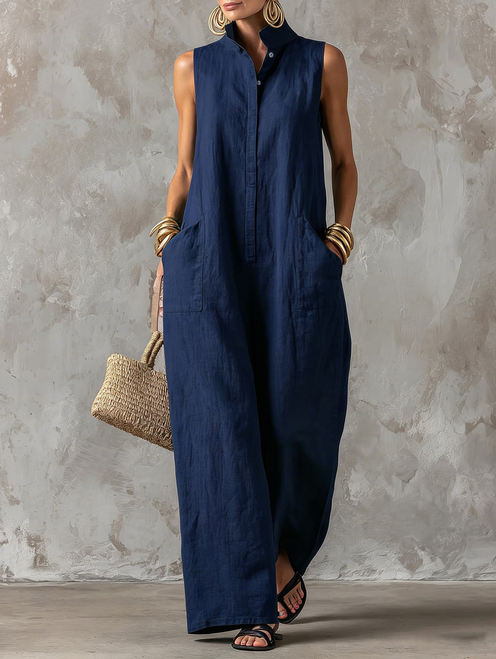 Jerline - Women's Sleeveless Wide-Leg Jumpsuit