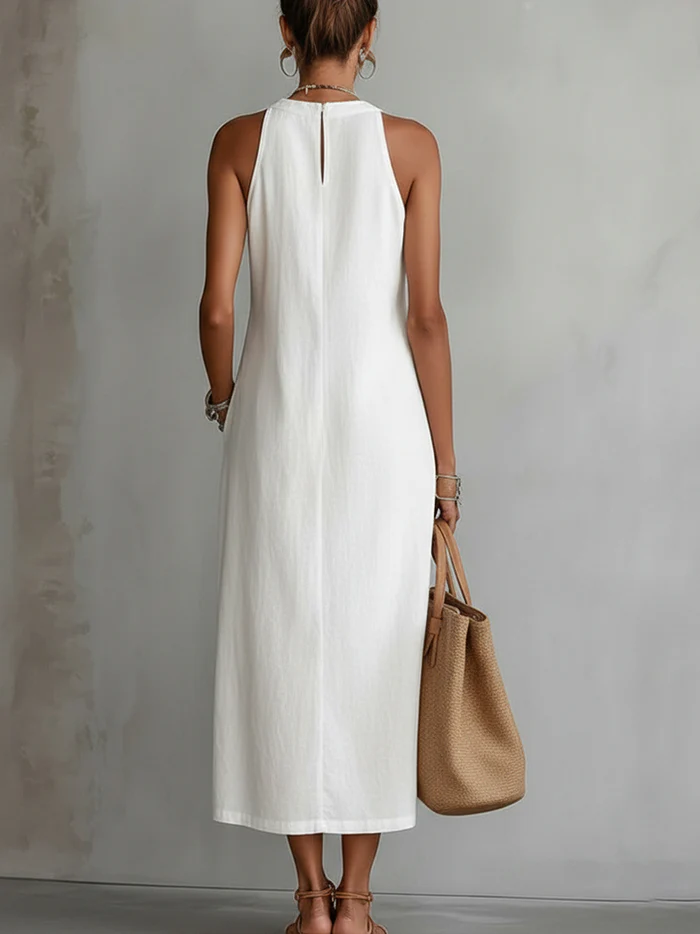Celine - Sleeveless Lace Detail Midi Dress