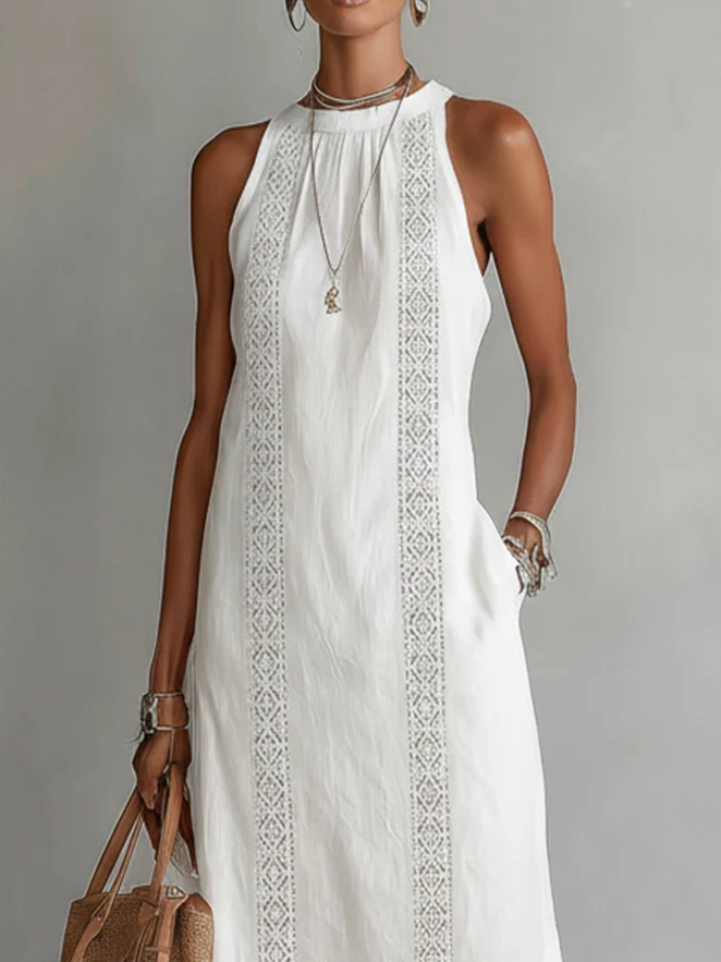 Celine - Sleeveless Lace Detail Midi Dress