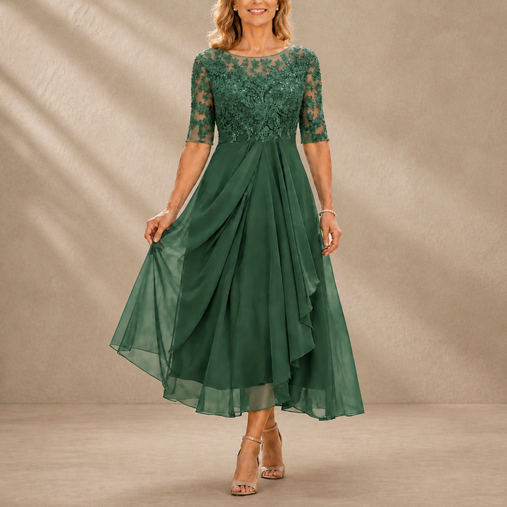 Pia Lace Bodice Draped Midi Dress - Green