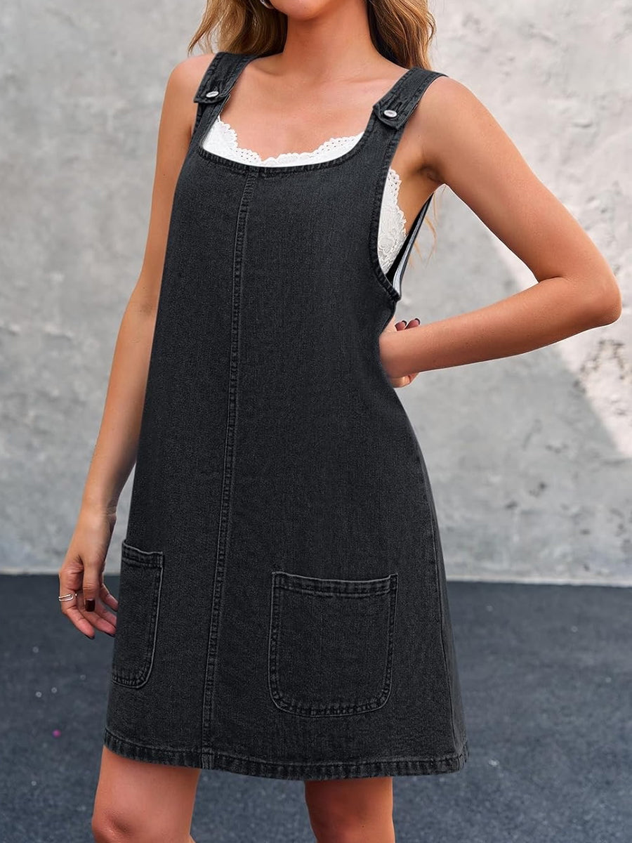casual overall dress Lady Casual Long Jean Dress Suspender Denim Overall Button Bib Jean Summer Loose