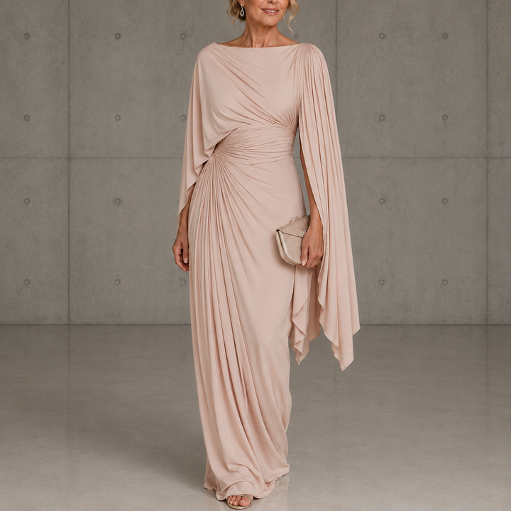Annisa - Elegant Cape Sleeve Maxi Dress
